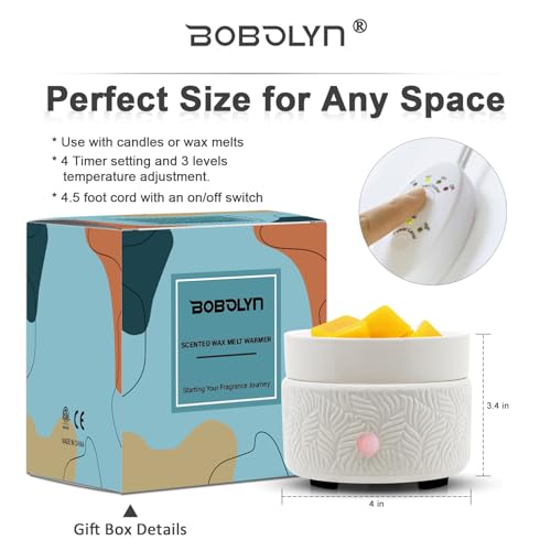 Candle Wax Melts Warmer Burner - Ceramic Essential Oil Warmer 3-in-1 candle warmer Timer Adjust Fragrance Intensity Auto S...