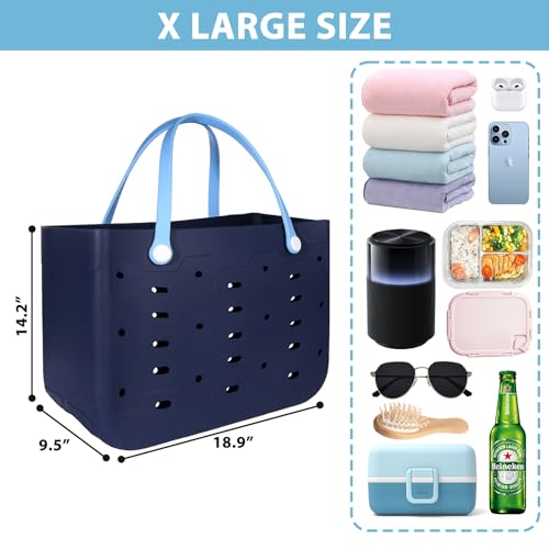 PoVwlty Rubber Beach Bag for Men & Women, Water-resistant Travel Tote Bag for the Beach Boat Pool