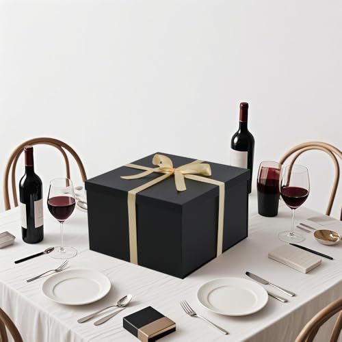 UoeRing 1Pcs Black Extra Large gift box with lids 13×13×7 Inches gift boxes for presents,Birthday Box (include Ribbon, Pap...
