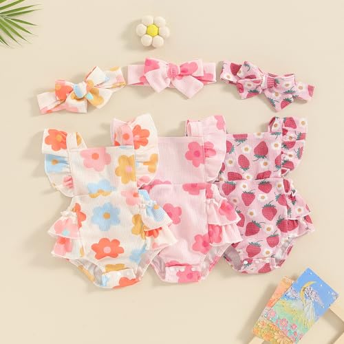 Hibabying Summer Baby Girl Clothes Fly Sleeve Ruffle Floral Romper Newborn Girls Jumpsuit Boho Cute Outfits