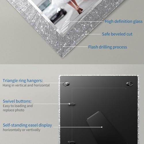 Flocey 8x10 Picture Frame Glass 2 Pack, Sparkly Glitter Photo Frame 8 x 10 Mirror Crystal Wedding Gift Wall and Tabletop D...