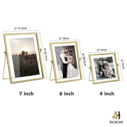 AceList Set of 3 Glass Photo Frame Collection Simple Metal Geometric Picture Frame with Glass Cover Includes 4"" x 4"", ...