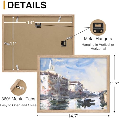 decorUhome Solid Oak Wood 11x14 Picture Frame, Display Pictures 8x10 with Mat or 11x14 without Mat, Wall Mounting Photo Fr...