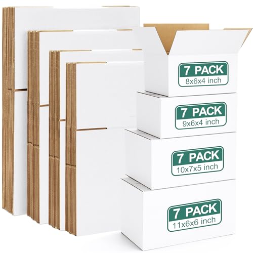 Eupako 28 Pack Small Shipping Boxes Assorted Sizes, White Corrugated Box Mailers, 8x6x4 &9x6x4 & 10x7x5 & 11x6x6 7 PCS Eac...