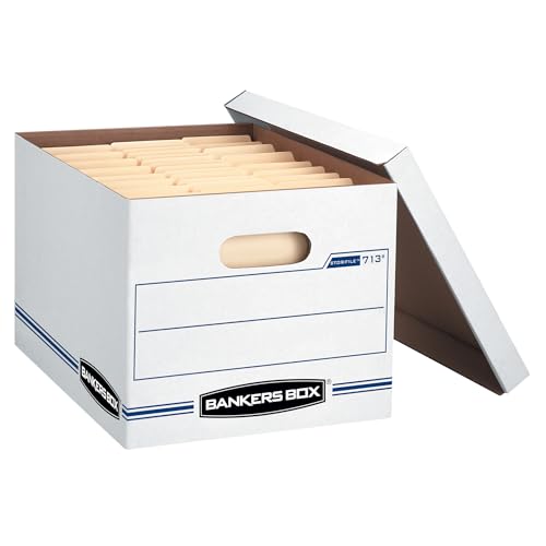 Bankers Box 12 Pack Standard Duty File Storage Boxes, Standard Assembly, Removable Lid, Letter/Legal (0071301)