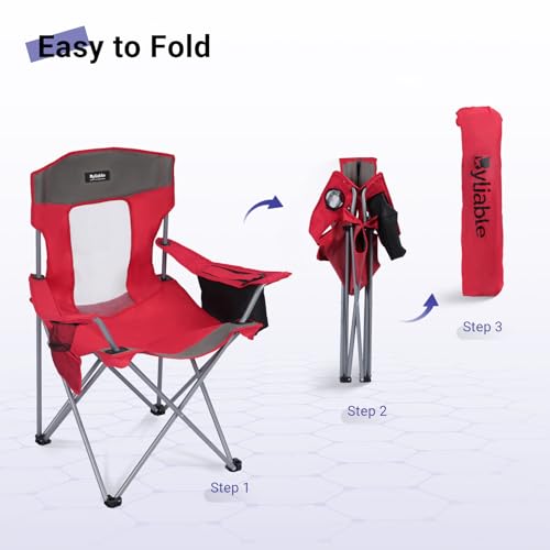 Camping Chairs Portable Folding Lightweight Outdoor Lawn Chair for Adults with Cooler Bag, Cup Holder and Side Pocket for ...