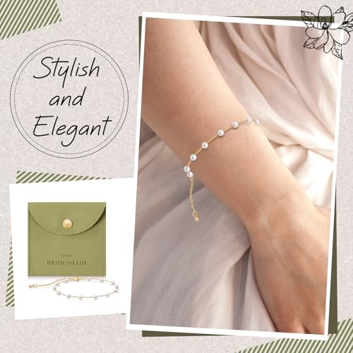 Quelay 16 Pcs Jewelry Bridesmaid Gift Pearl Bracelet Microfiber Jewelry Bag Pouch Set of 8 for Wedding Bridal Party Favor