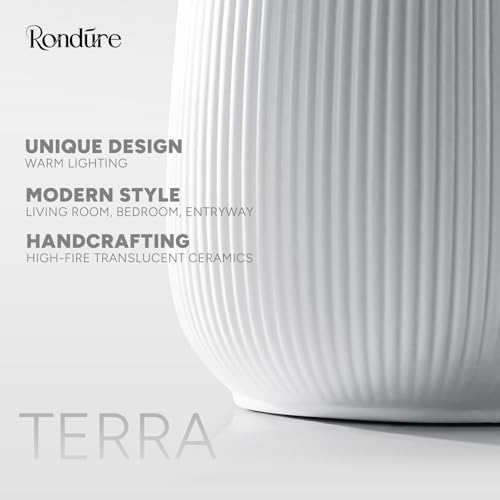 RONDURE 9.5" Modern Ceramic Table Lamp, Fully Dimmable Modern Bedside Lamps for Bedroom, Living Room and Nightstand, White...