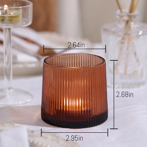 Amber Ribbed Tealight Votive Candle Holders Set of 10- Votive Candle Holders for Table Centerpiece, Tea Light Candle Holde...