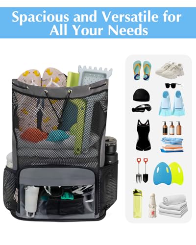 ecosmile Drawstring Backpack Sandproof Beach Backpack with Shoe Compartment & Wet Pocket Waterproof Mesh Swim Bag Pool Bag...