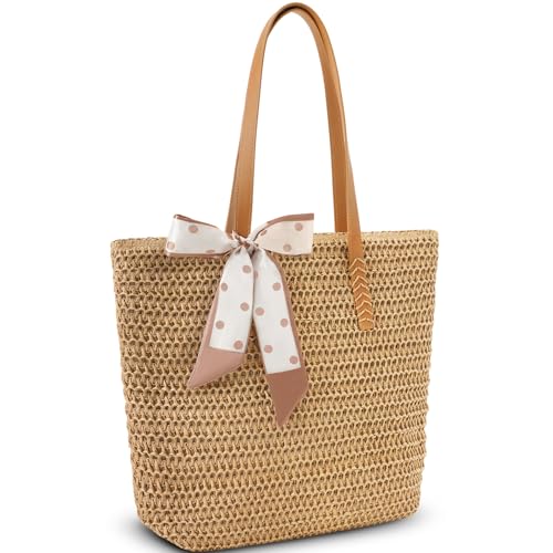 Trifabricy Beach Bags for Women, Large Straw Beach Bag, Beach Tote Bag Shoulder Handbags, Straw Bag Beach Purse for Summer...