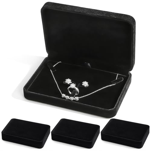 Hacaroa 4 Pcs Jewelry Set Box Medium Size, Earring Ring Necklace Gift Box Plush Jewelry Display Case, Pearl Necklace Penda...
