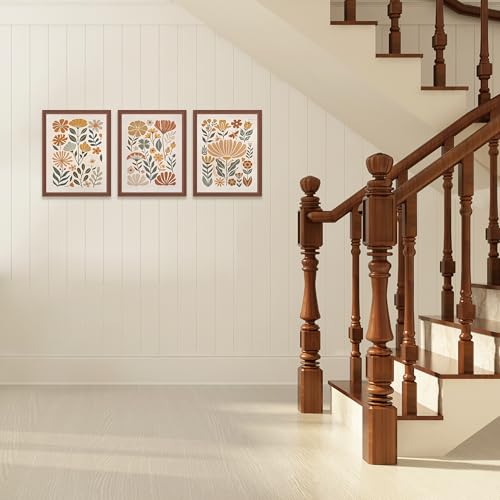3Pcs Boho Abstract Floral Wall Art Minimalist WildFlower Wall Decor Pictures Modern Botanical Warm Earthy Tones Canvas Pos...