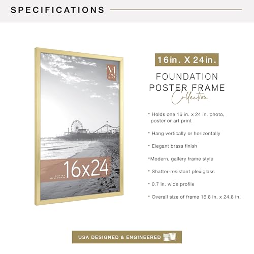 MCS Foundation 16x24 Poster Frame Traditional Brass, Vertical & Horizontal Wall Hanging Large Picture Frame for Photos, Po...