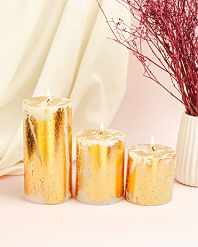 AuraDecor Unscented Pillar Candle Set of 3 (3inch*3inch, 3inch*4inch, 3inch*6inch) || Unscented Candle || Long Burning || ...