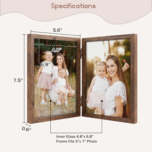 Space Art Deco Double 5x7 Picture Frame, 2 5x7 Folding Photo Frame, Standing Vertically on Desktop or Tabletop, Home Decor...