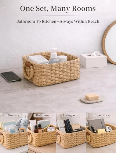 Panovox Storage Basket, Recycled Paper Rope Basket Organizer, 3Pcs Small Baskets for Organizing, Mini wicker Basket for De...