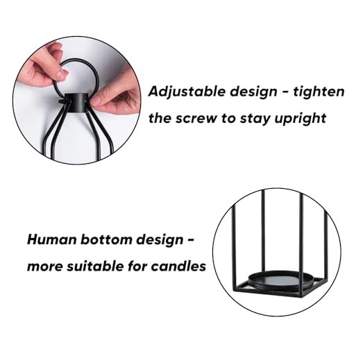 Homemory Modern Farmhouse Lantern Decor with Waterproof Flameless Candle & Remote Timer, 2PCS Black Metal Candle Lantern D...