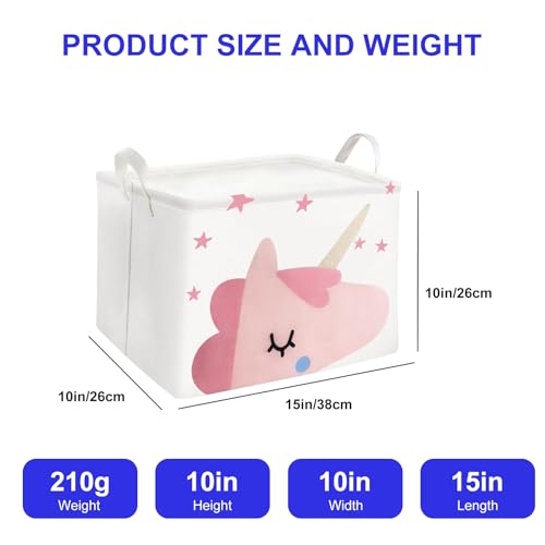 Mziart Cute Unicorn Pink Basket Empty, Rectangle Kids Storage Basket with Handles, Collapsible Nursery Baby Toy Basket for...