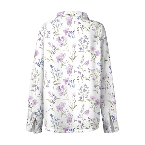Long Sleeve Blouse for Women 2026 Spring Fall Button Up Floral Casual Loose Shirts