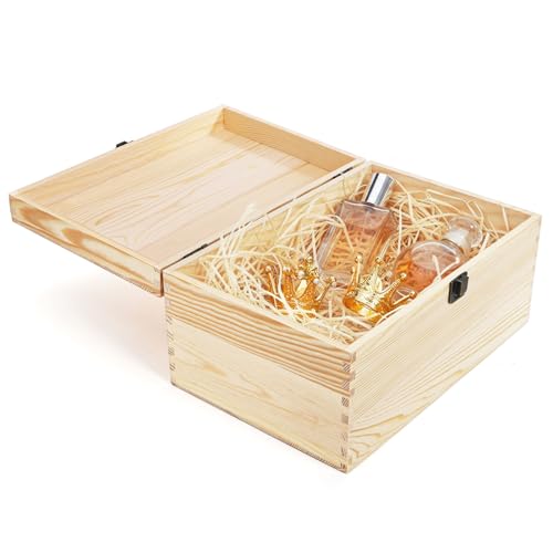 yarlung Unfinished Wooden Box with Hinged Lid, 12 x 8 x 6 Inch Large Memory Box for Crafts, Unpainted DIY Gifts Box for Je...
