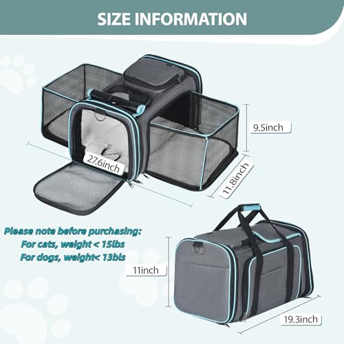 Pesen Expandable Dog & Cat Carrier, Airline Approved Soft Pet Carrier, Breathable & Collapsible Design, Ideal for Small Do...
