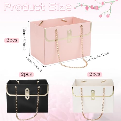 6 PCS Flower Paper Gift Box, Bouquet Storage Bucket Florist Handbag with Metal Chain Flower Bouquet Box Gift Wrap Bags Flo...