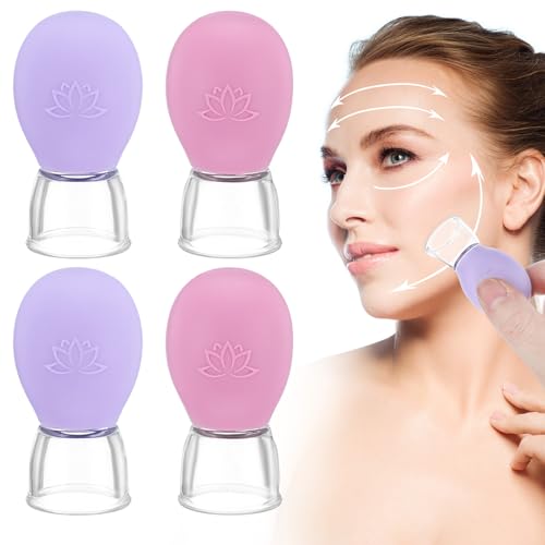 FNANJWQ 4Pcs Facial Cupping Therapy Set, Silicone Face Cupping Kit for Massage, Anti Cellulite Cup Massage Tool Vacuum Suc...