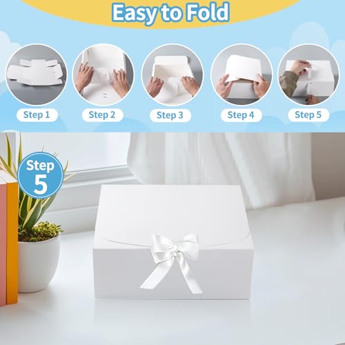 Hixdo 10 Pack Gift Boxes with Lids, 10x10x5 Inches Bridesmaid Proposal Box, White Luxury Groomsmen Box with Ribbon for Pre...