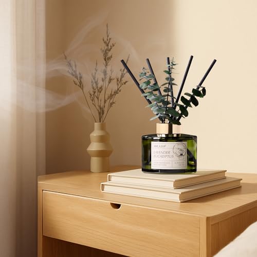 Airkeep Reed Diffuser Set with 6.76 fl oz Lavender Eucalyptus Scent Essential Oils and 3 Leaves & 8 Diffuser Sticks,Bathro...