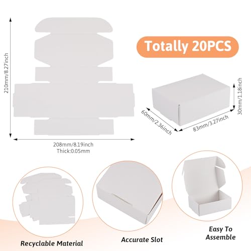 Craftdady 20pcs White Shipping Boxes 3.26"x2.36"x1.18" Foldable Paper Mailer Boxes for Small Business Small Gift Packaging...