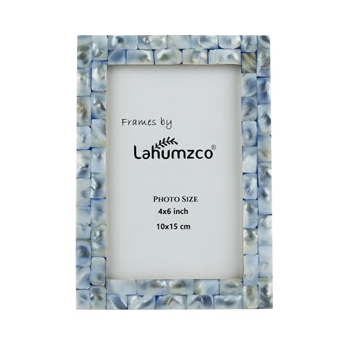 Lahumzco Mother of Pearl Photo Frame 4x6 – Handmade Decorative Picture Frame for Tabletop or Wall – Elegant Pearl Inlay Ho...