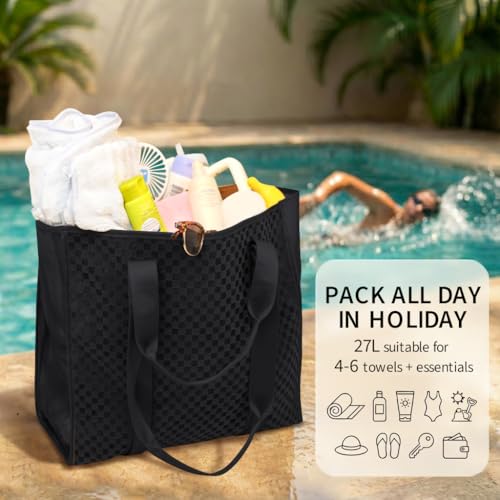 MOMINSIDE Beach Bags for Women Mesh Beach Bag - Large Beach Tote Bag with Zipper, 2 Insulated Pocket, Hat & Towel Clips, F...