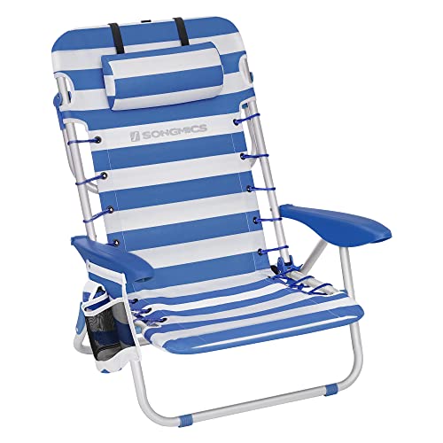 SONGMICS Portable Backpack Beach Chair, 331 lb Capacity, 4 Angles Adjustable Backrest, 2 Side Pockets, Towel Bar, Blue and...
