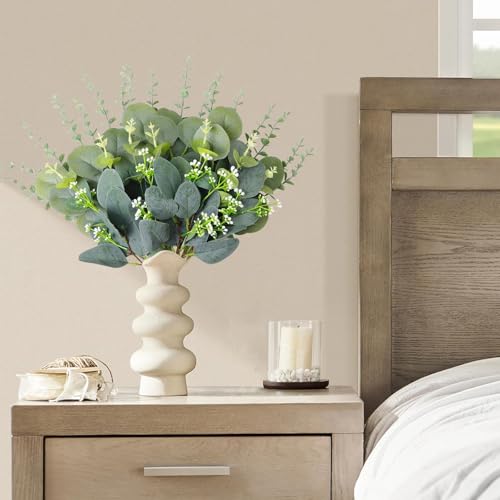 FENYUAN Eucalyptus Stems Bulk 60 Pcs, 4 Kinds Mixed Artificial Silver Dollar Eucalyptus Leaves Bundle Faux Greenery Branch...