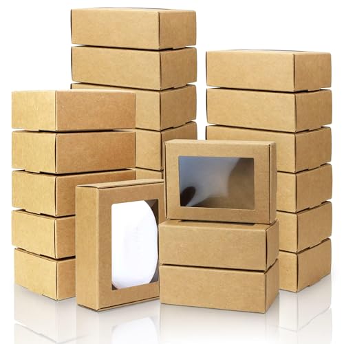 BadenBach 50 PCS Mini Kraft Boxes with Windows,3.33" x 2.35" x 1.18",Small Soap Box for Homemade Soap,Paper Small Gift Box...