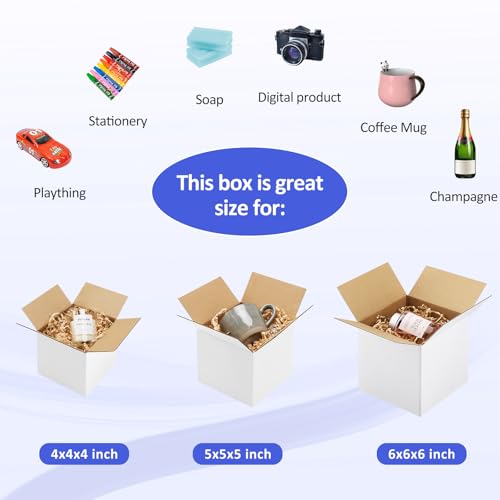 Eupako 12 Pack Small Shipping Boxes Assorted Sizes, 4x4x4 & 5x5x5 & 6x6x6 4 PCS Each Small Boxes, White Corrugated Box Mai...