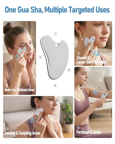 Yeamon Gua Sha Facial Tools & Massager Set, Stainless Steel Skin Care Tools for Face and Body, 3-in-1 Head Massage Combs &...