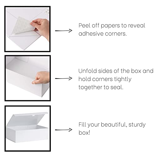 Purple Q Crafts White Hard Gift Box With Magnetic Closure Lid 14" x 9" x 4" Rectangle Favor Boxes With White Glossy Finish...