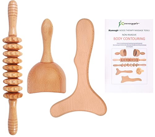 Komogir 3-in-1 Wood Therapy Massage Tools Lymphatic Drainage Massager Wooden Massager for Maderoterapia,Anti-Cellulite, Bo...