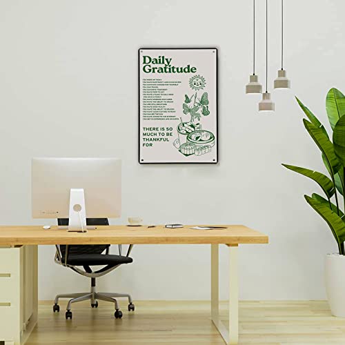 Room Decor Aesthetic Wall Decor Daily Gratitude Inspirational Metal Tin Sign, Green Boho Home Coffee Room Wall Office Deco...