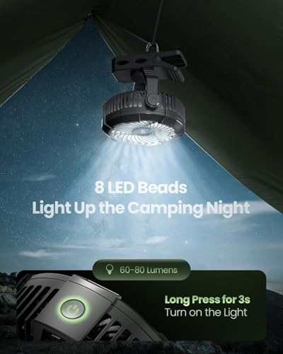 Gaiatop Portable Camping Fan with LED Lantern, 360°Rotation and Clip on for Desk, 4000mAh USB Rechargeable Battery Powere...