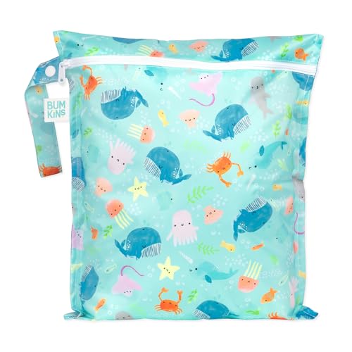 Bumkins Waterproof Wet Bag for Baby, Travel, Swim Suit, Cloth Diapers, Pump Parts, Pool, Beach, Gym Clothes, Toiletry, Hoo...