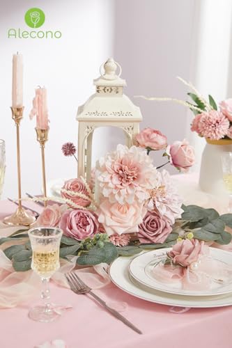 Alecono Artificial Flowers, Dusty Pink Silk Fake Flowers for DIY Wedding Bridal Bouquets, Wedding Cake Flowers for Table C...