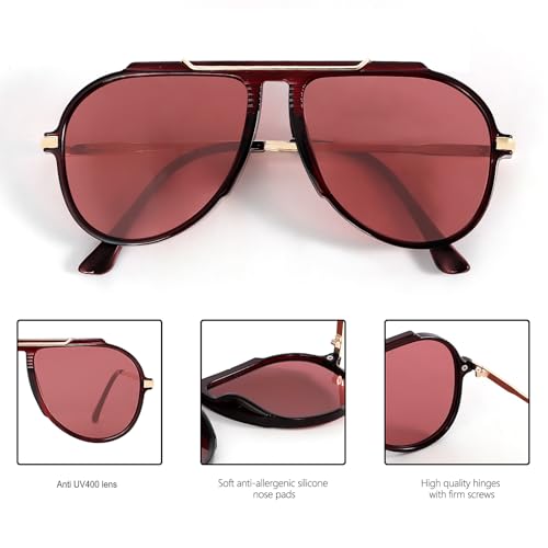 GUVIVI Oversized Aviator Sunglasses for Women Men 2026 70s Retro Gold Metal Sun Glasses Tangle Free Square Aviators