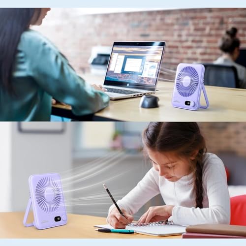 WHATOOK Small Desk Fan Personal Fans: 5000mah 25 Hours Battery Office Quiet Mini Desktop Fan Portable Rechargeable Travel ...