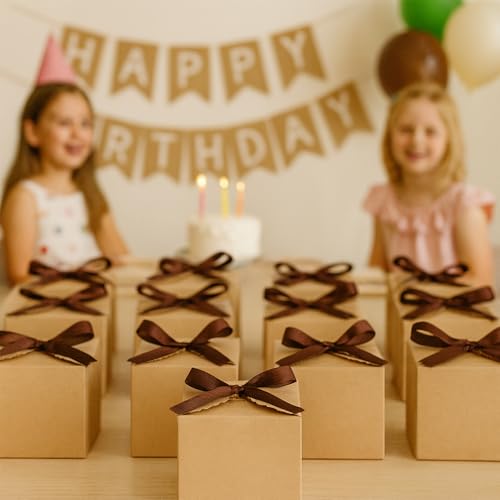 Brown Gift Boxes with Ribbon – 4x4x4" Foldable Paper Boxes with Lids, Set of 10, Eco-Friendly Small Kraft Present Boxes fo...