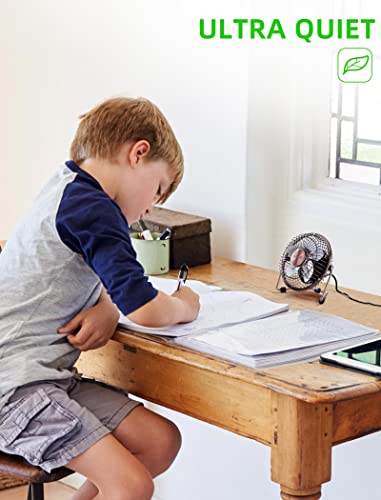 xasla 4 Inch Small USB Desk Fan, Mini Quiet Fan with Metal Construction & Strong Airflow & 360°Adjustable Tilt Angle, Pers...