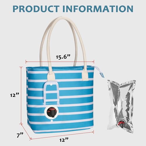 Tirrinia Wine Tote Bag, Beach Cooler for Travel Gift, Drink Purse Travel Bag with Spout for Picnic, BYOB, Party, Dinner, Pool