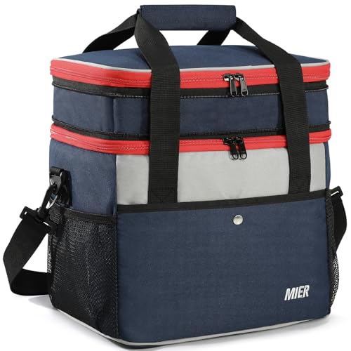MIER Expandable 24L Lunch Bag Double Layer Insulated Cooler Tote Soft Cooler Bags 30Can Mens Adults Lagre Leakproof Lunch ...